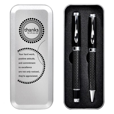 Baudville® Carbon Fiber Dual Pen Gift Set, Thanks for All You Do!