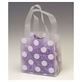 Bags & Bows® 6 1/2 x 3 1/2 x 6 1/2 Dots Frosted Flex Loop Shoppers, White on Clear, 100/Pack