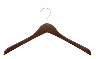 NAHANCO 19 Wood Concave Jacket Hanger, Gold Hook, Walnut, 100/Pack