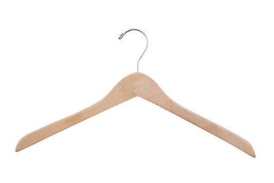 NAHANCO 17 Wood Concave Jacket Hanger, Chrome Hook, Natural Waxed, 100/Pack