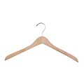 NAHANCO 17 Wood Concave Jacket Hanger, Chrome Hook, Natural Waxed, 100/Pack