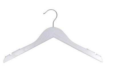 NAHANCO 17 Wood Flat Top Hanger, Brushed Chrome Hook, Low Gloss Whitewash, 100/Pack