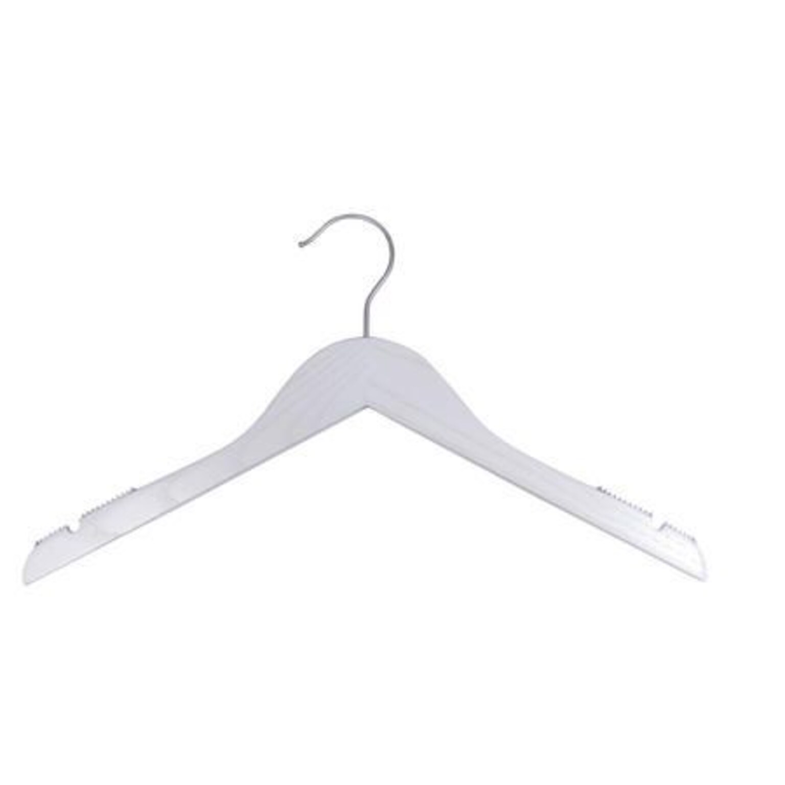 NAHANCO 17 Wood Flat Top Hanger, Brushed Chrome Hook, Low Gloss Whitewash, 100/Pack