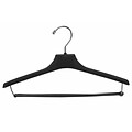 NAHANCO 15 Plastic Young Mens Concave Suit Hanger, Chrome Hook, Black, 100/Pack
