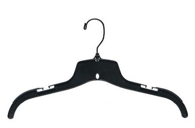 NAHANCO 17 Plastic Heavy Weight Top Hanger With Molded Gripper, Black Hook, Black, 100/Pack