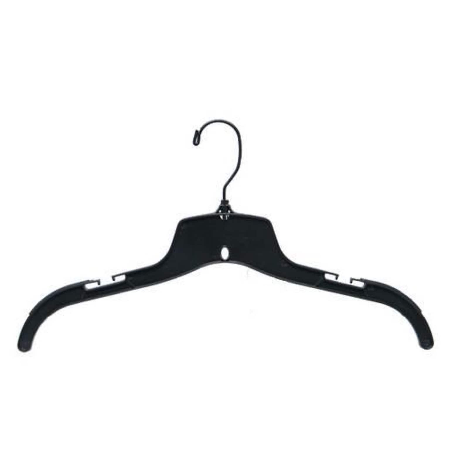 NAHANCO 17 Plastic Heavy Weight Top Hanger With Molded Gripper, Black Hook, Black, 100/Pack