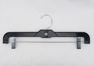 NAHANCO Plastic Shiny Heavy Weight Skirt/Slack Hanger With Metal Clips, Black, 100/Pack