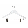NAHANCO 17 Wood Flat Suit Hanger With Clips, Chrome Hook, Low Gloss White, 100/Pack
