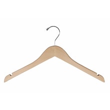 NAHANCO 17 Wood Flat Dress Hanger With Notches, Chrome Hook, Natural, 100/Pack