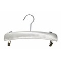 NAHANCO 10 1/2 Satin Hanger With Drop Clips, Brushed Chrome Ball End Hook, White, 100/Pack