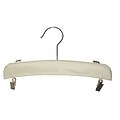 NAHANCO 10 1/2 Satin Hanger With Drop Clips, Brushed Chrome Hook, Ivory, 100/Pack