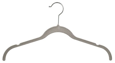 NAHANCO 17 3/8 Slimline Velvet Clothes Hanger With Notches, Grey, 50/Pack (HSL17NG)