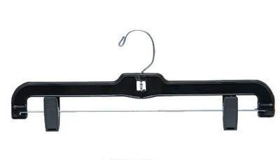 NAHANCO Plastic Shiny Heavy Weight Skirt/Slack Hanger With Plastic Clips, Black, 100/Pack