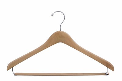 NAHANCO 17 Wood Concave Suit Hanger, Chrome Hook, Natural, 100/Pack (7117CH)