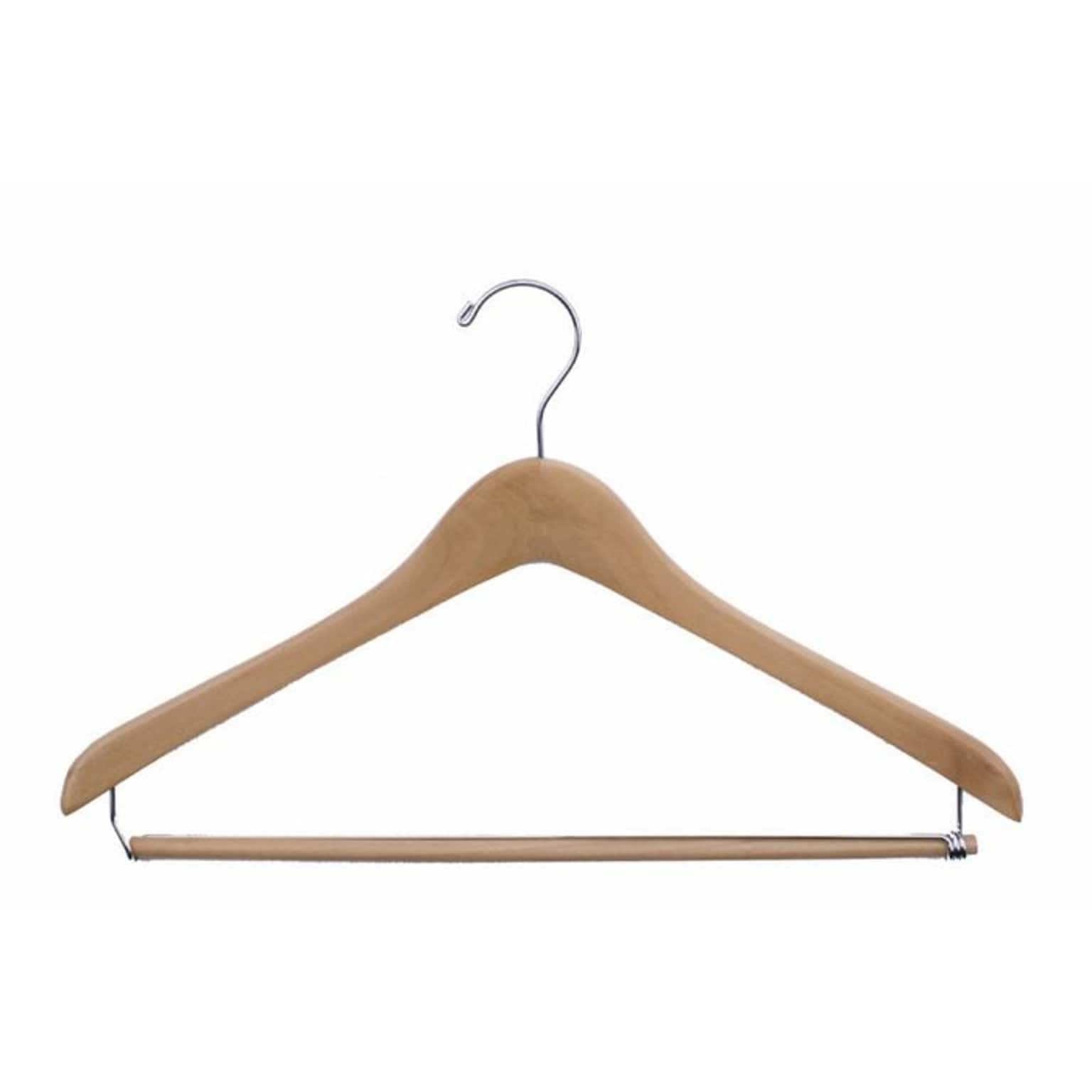 NAHANCO 17 Wood Concave Suit Hanger, Chrome Hook, Natural, 100/Pack (7117CH)