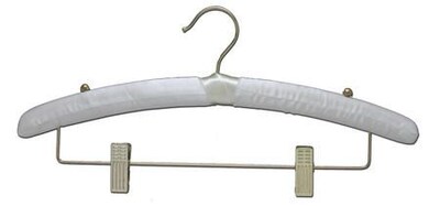 NAHANCO 15 1/2 Satin Hanger With Clips, Chrome Hook, Ivory, 100/Pack
