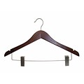 NAHANCO 17 Wood Flat Suit Hanger With Clips, Chrome Hook, Low Gloss Mahogany, 100/Pack