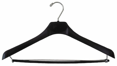 NAHANCO 18 Plastic Concave Wide Shouldered Suit Hanger, Chrome Hook, Black, 50/Pack