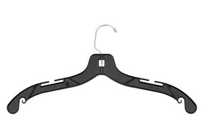 NAHANCO 17" Plastic Medium Heavy Weight Dress Hanger, Black, 100/Pack