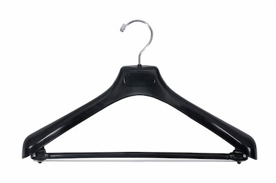 NAHANCO 16 1/2 Plastic Concave Wide-Shouldered Suit Hanger, Chrome Hook, Black, 50/Pack