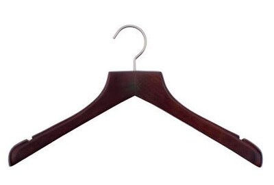 NAHANCO 17 Wood Concave Jacket Hanger, Brushed Chrome Hook, Low Gloss Mahogany, 24/Pack