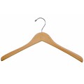NAHANCO 17 Wood Extra Thick Concave Jacket Hanger, Chrome Hook, Natural Waxed, 40/Pack