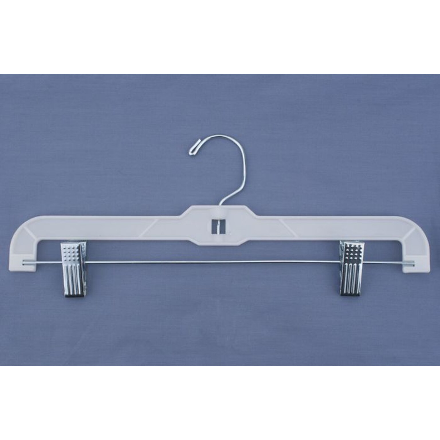NAHANCO 14 Plastic Hi-Impact Heavy Weight Skirt/Slack Hanger With Metal Clips, White, 100/Pack (1600RC)