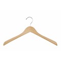NAHANCO 15 1/2 Wood Concave Jacket Hanger, Chrome Hook, Natural, 100/Pack