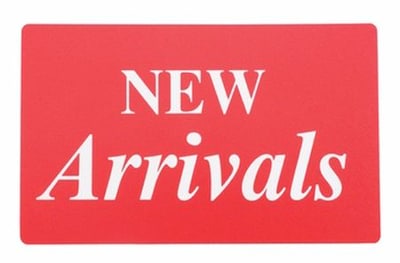 Display Card NEW ARRIVALS, Red/White, 7 x 11
