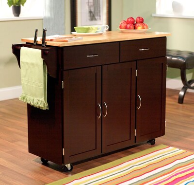 TMS Extra Large Kitchen Cart With Wood Top; Espresso/Natural