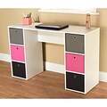 TMS Engineered Wood Writing Desk With 6 Bins; White/Pink