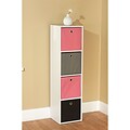 TMS Wood White Storage Case With 4 Fabric Bins, Pink/Black/Gray