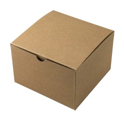 Shamrock 6" x 6" x 4" Kraft Alligator Embossed Tuck-It 1 Piece Folding Gift Box; Brown/Beige, 100/CT