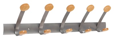 Alba Wall Coat Peg, 5 Hooks, Gray Metal and Wood (PMV5)