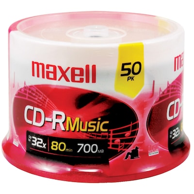 Maxell MXLCDR80MU50PK 700 MB Music CD-R Spindle, 50/Pack