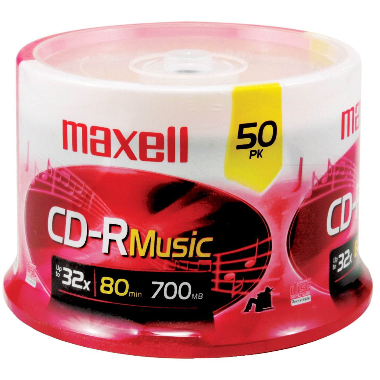 Maxell MXLCDR80MU50PK 700 MB Music CD-R Spindle, 50/Pack