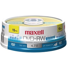 Maxell® 4.7GB DVD-RW, Spindle, 15/Pack