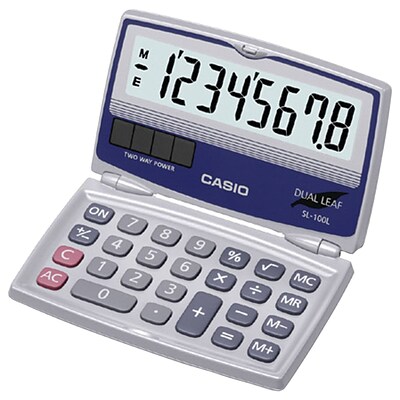 Casio® SL-100L 8-Digit Display Solar Calculator With Folding Hard Case