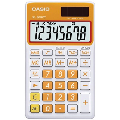 Casio® SL300VC 8-Digit Display Solar Wallet Calculator, Orange