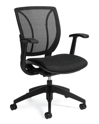 Global Roma Quilt Fabric Mesh Medium Back Computer Chair With Arms, Black