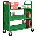 Sandusky® 46H x 39W x 19D Steel Flat Top and Sloped Book Truck, 5 Shelf, Primary Green