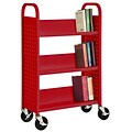 Sandusky® 46H x 28W x 14D Steel Single Sided Sloped Book Truck, 3 Shelf, Red