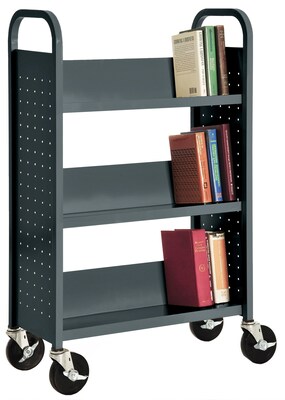 Sandusky® 46H x 28W x 14D Steel Single Sided Sloped Book Truck, 3 Shelf, Charcoal