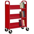 Sandusky® 46H x 32W x 14D Steel Single Sided Sloped Book Truck, 3 Shelf, Red