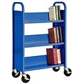 Sandusky® 46H x 18W x 14D Steel Single Sided Sloped Book Truck, 3 Shelf, Blue