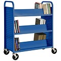 Sandusky® 46H x 39W x 19D Steel Double Sided Sloped Book Truck, 6 Shelf, Blue