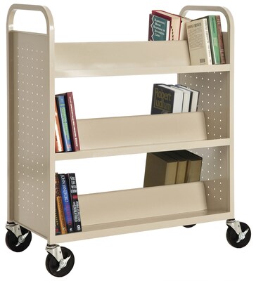 Sandusky® 46"H x 39"W x 19"D Steel Double Sided Sloped Book Truck, 6 Shelf, Putty