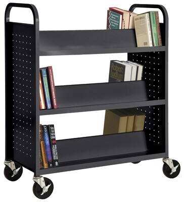 Sandusky® 46H x 39W x 19D Steel Double Sided Sloped Book Truck, 6 Shelf, Black