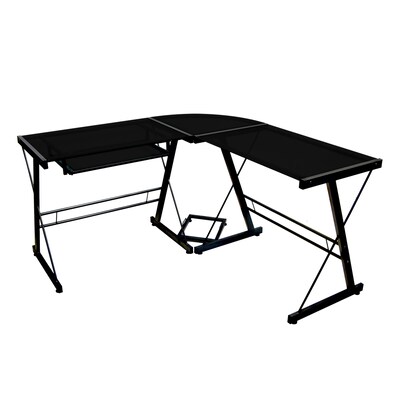 Walker Edison Soreno 3-Piece Glass L-Shaped Computer Desk, Black