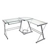 Walker Edison 3-Piece Glass L-Shaped Contemporary Desk, Silver